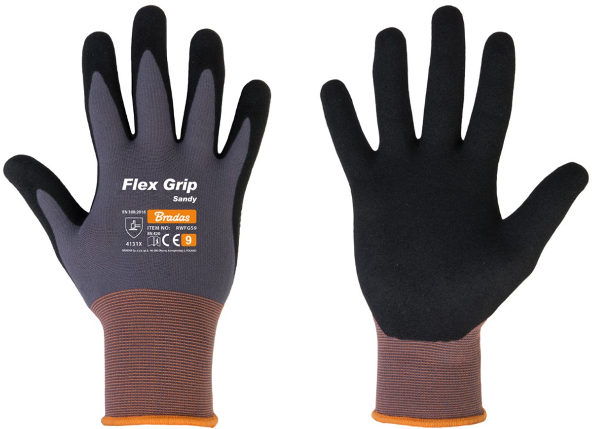 Bradas werkhandschoenen Flex Grip Sandy zwart/grijs maat L