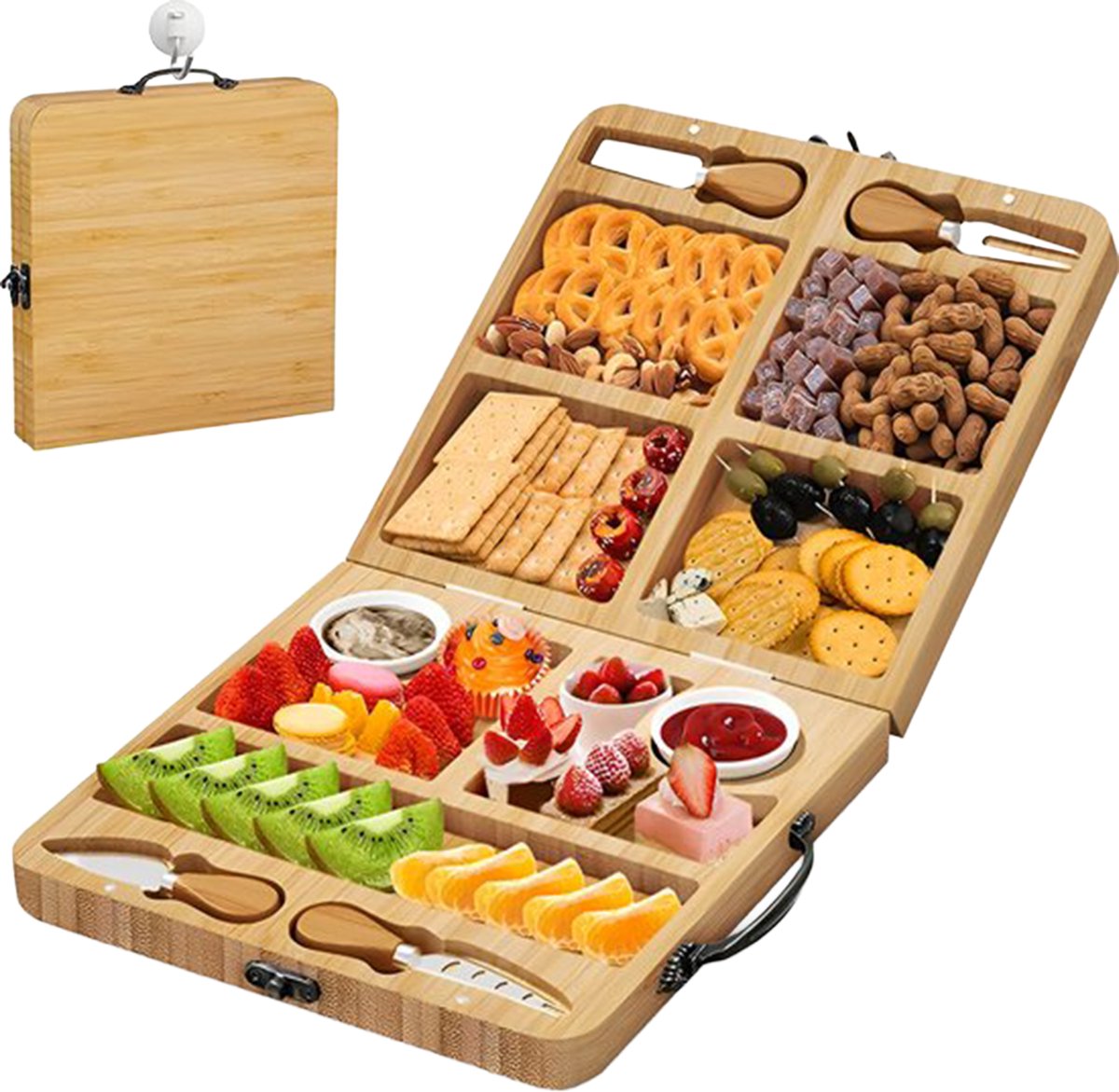Alora Borrelplank FoldiBoard – Tapasplank – Bamboe Borrelplank – Seveerplank – Hapjesplank – Kaasplank – Snackplank Groot – Opvouwbare Plank – 58 cm
