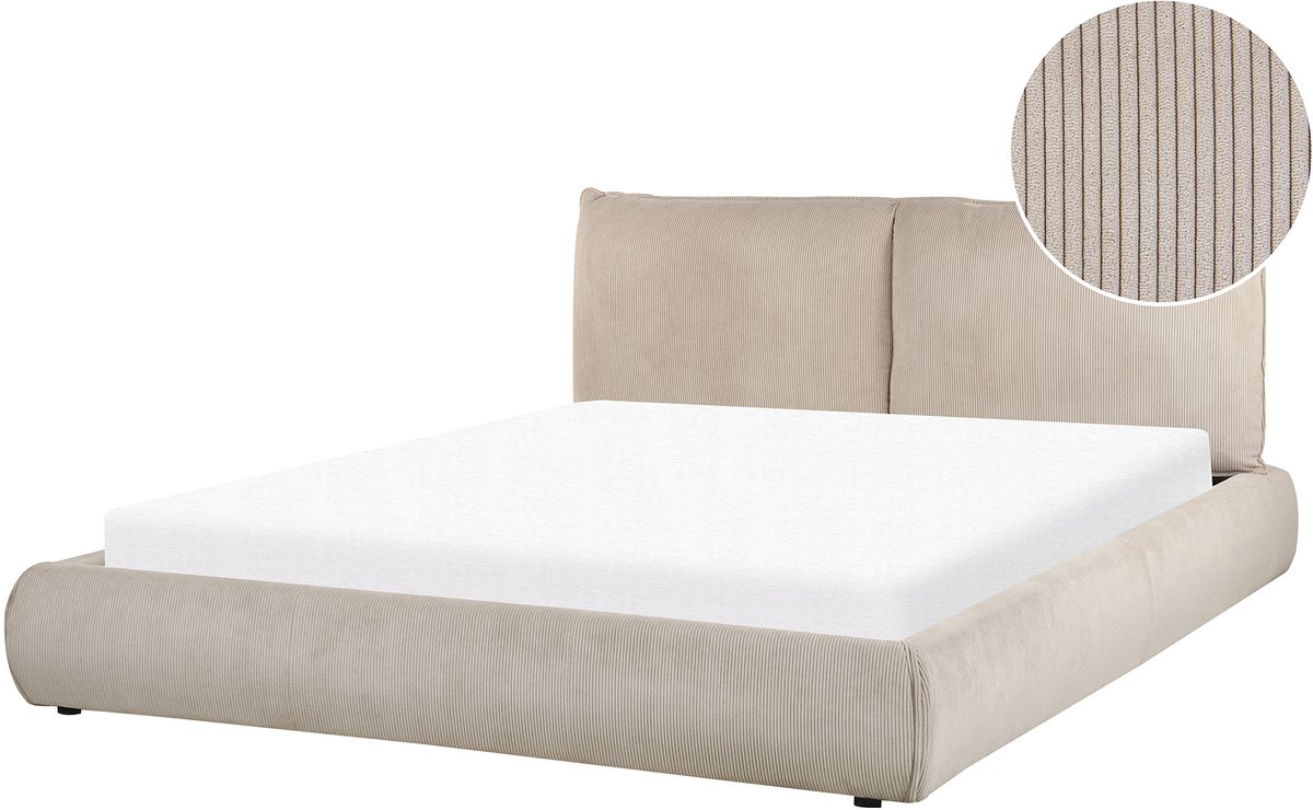 Beliani VINAY - Waterbed - Taupe - 160 x 200 cm - Corduroy Beige