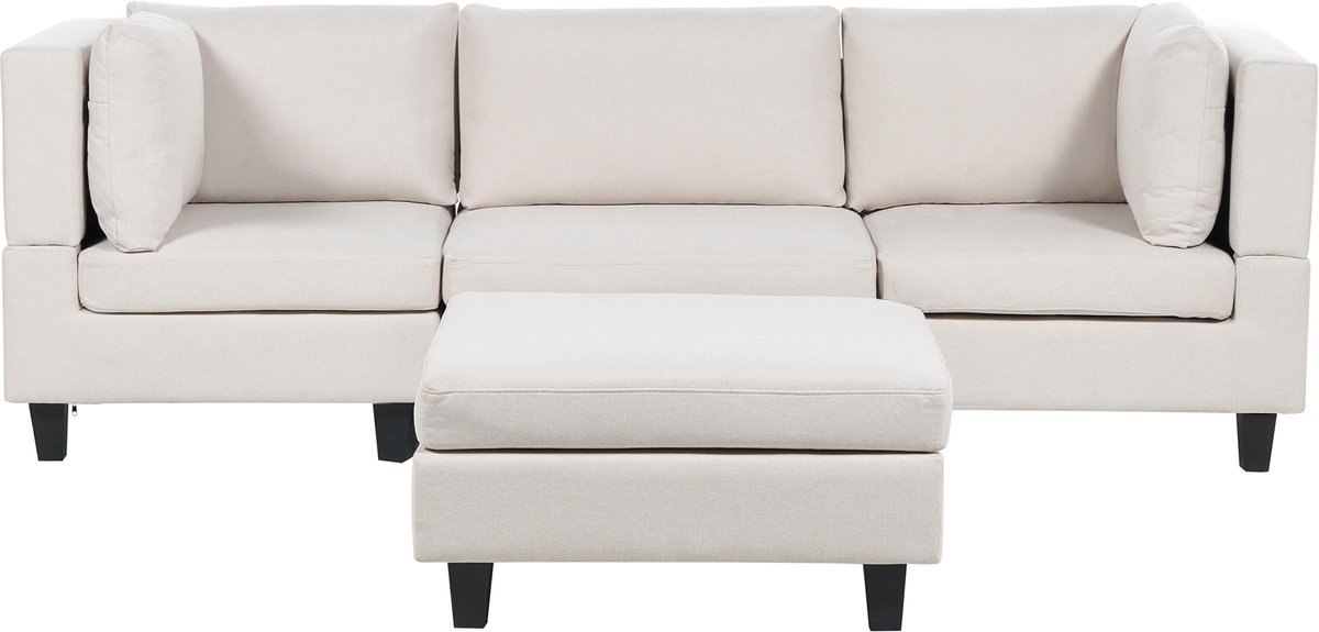 Beliani UNSTAD - Driezitsbank met ottomaan - Lichtbeige - Polyester