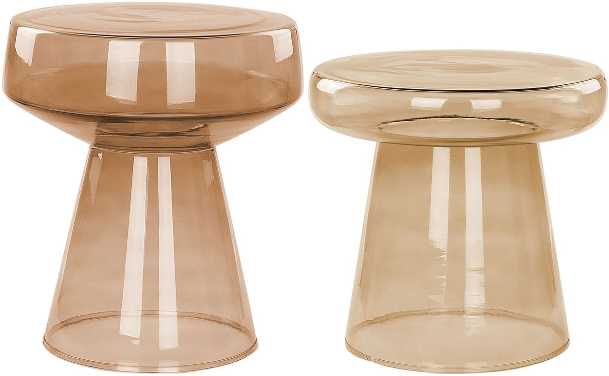 Beliani LAGUNA/CALDERA - Bijzettafel set van 2 - Goudbruin - Glas