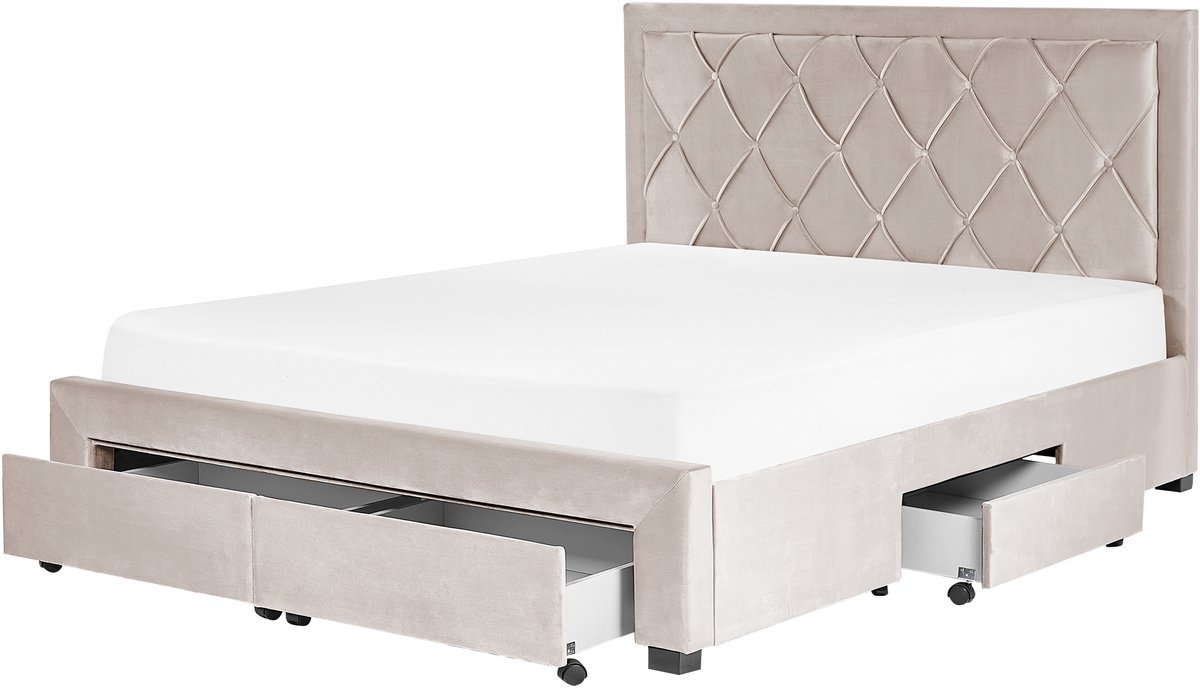 BELIANI LIEVIN - Bed met opbergruimte - Beige - 160 x 200 cm - Fluweel