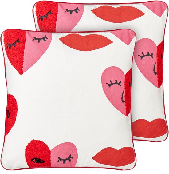 PERVENCHE - Sierkussen lot de 2 - Wit/ Rouge - 45 x 45 cm - Katoen