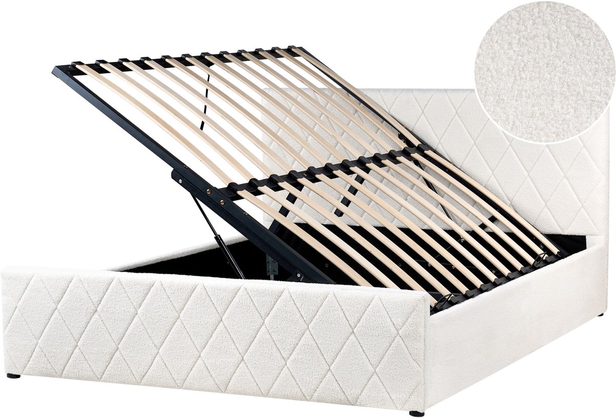 BELIANI ROCHEFORT - Bed opbergruimte - Gebroken wit - 160 x 200 cm - Bouclé