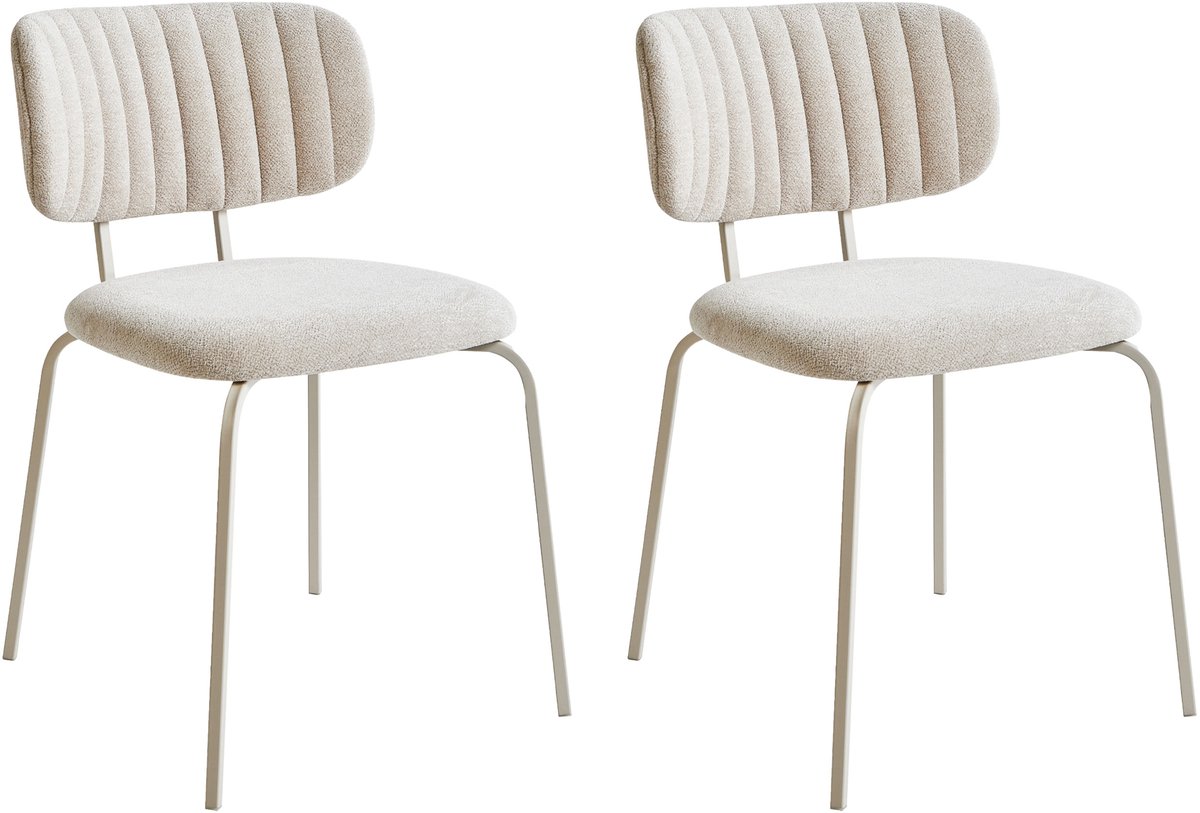 IRINS - Eetkamerstoel set van 2 - Lichtbeige - Chenille