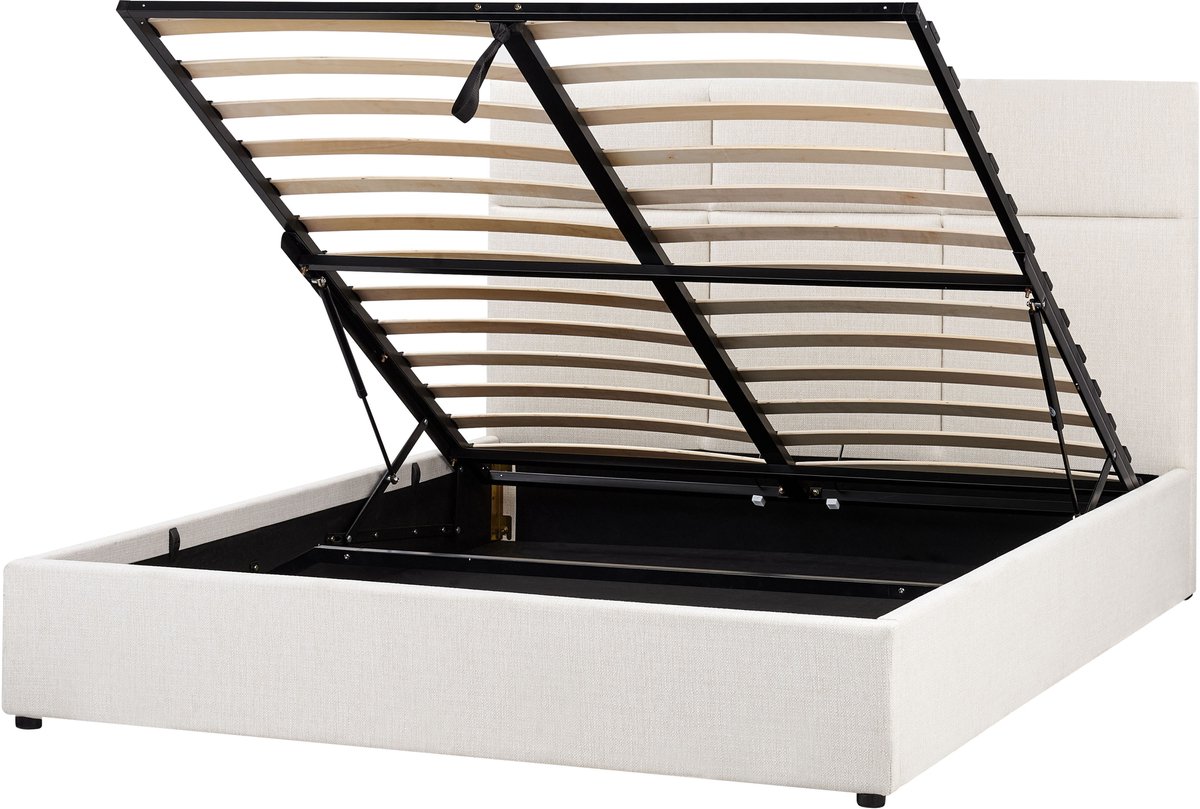 BELIANI LAGORD - Bed met opbergruimte - Off-white - 160 x 200 cm - Polyester
