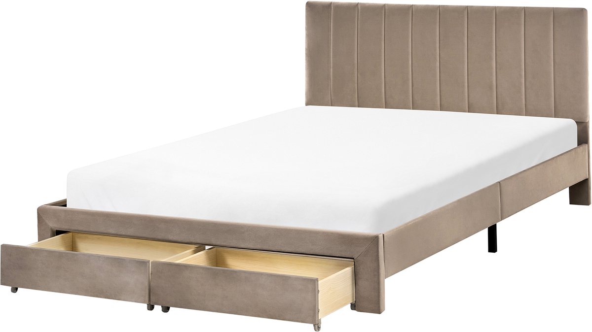 Beliani LONZAC - Bed met opbergruimte - Taupe - 140 x 200 cm - Fluweel Beige