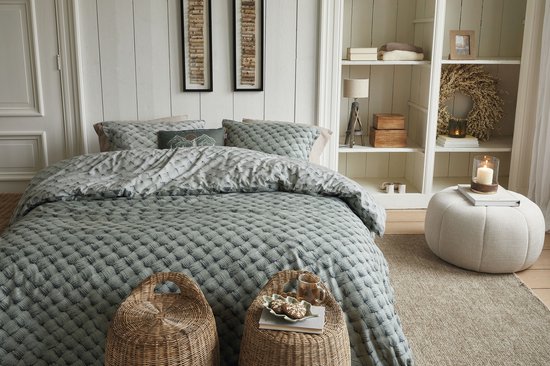 Rivièra Maison Woven Wool dekbedovertrek - Lits-Jumeaux XL - 260 x 200/220 cm - Groen van Merkloos — afbeelding 4