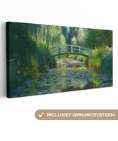 Tableau sur toile 100x50 cm - Décoration murale Pont - Bois - Étang - Nénuphars - Décoration murale murale salon - Décoration chambre - Accessoires de décoration - Peintures sur toile