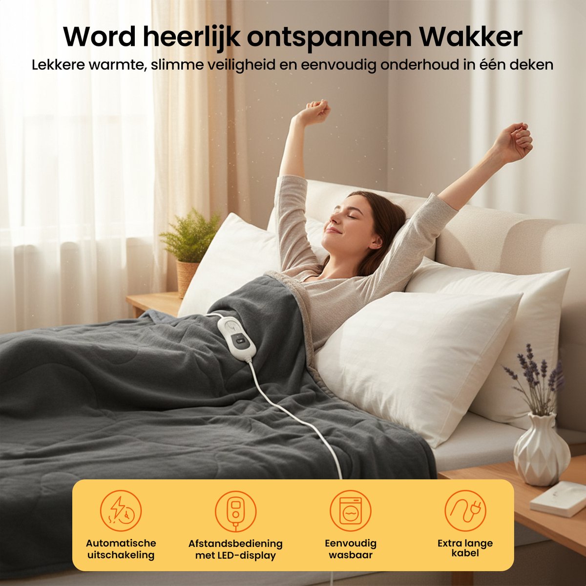 Goliving Elektrische Fleece Plaid - Warmtedeken - Verwarmende Fleecedeken - Elektrische Deken - 3 Warmtestanden - Machinewasbaar - 120 Watt - 2.5 Meter Snoer - Sherpa Flanel - 160 x 120 cm - Donkergrijs – foto 7