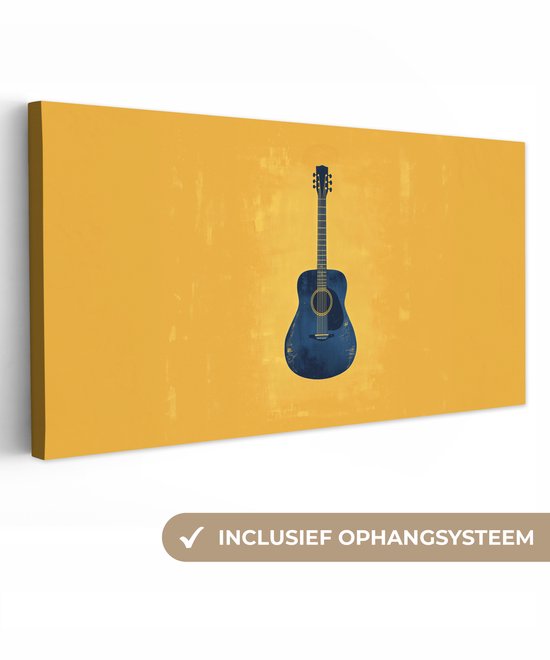 Canvas schilderij 300x140 cm - Exclusieve wanddecoratie Gitaar - Akoestisch - Geel - Minimalistisch - Muurdecoratie woonkamer - Slaapkamer decoratie - Kamer accessoires - Schilderijen op canvas