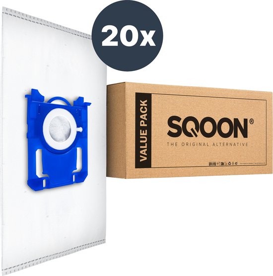 Sacs d'aspirateur SQOON® compatibles avec AEG / Electrolux / Philips 3D Type S- Sac - Identique au modèle : FC8021 - Filtres d'échappement haute filtration - Pack économique de 20 dans une boîte d'expédition