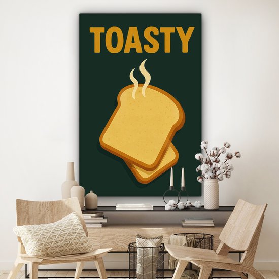 Canvas schilderij 90x140 cm - Exclusieve wanddecoratie Brood - Tosti - Groen - Minimalistisch - Muurdecoratie woonkamer - Slaapkamer decoratie - Kamer accessoires - Schilderijen op canvas