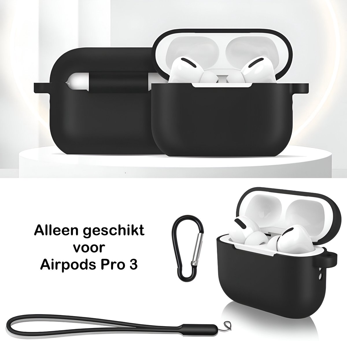 AirPods Pro 3 hoesje siliconen case zwart, zacht, stevig, schok- en krasbestendig, lichtgewicht bescherming - Afbeelding 3