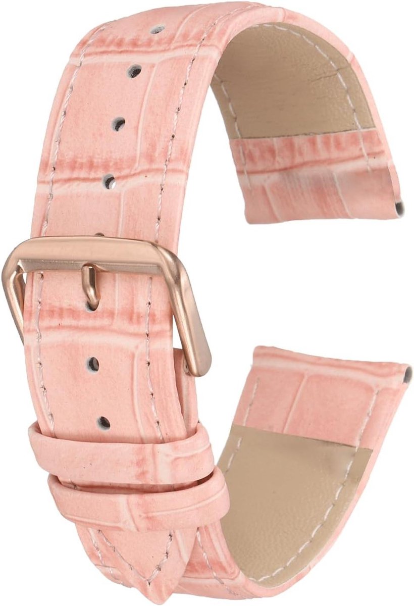 Allecto plus - Leren horlogeband 22 mm reliëf patroon rundleer - roze roségoud - vervanging - veerpennen - mannen en vrouwen - 22mm - Geen Edelsteen