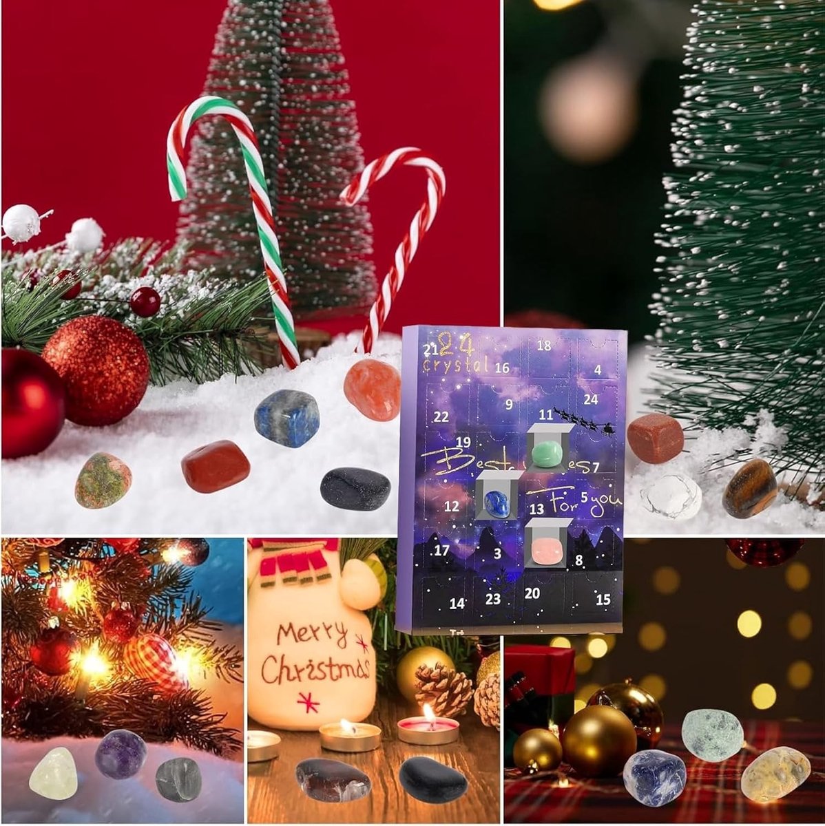 Calendrier de l'Avent Cristal 2025, Compte à rebours de Noël pour Enfants avec 24