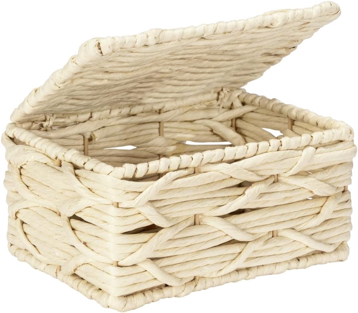 Badkamer opbergmand van papiergaas met deksel - 19 x 10 x 14 cm - Boho-stijl - Beige