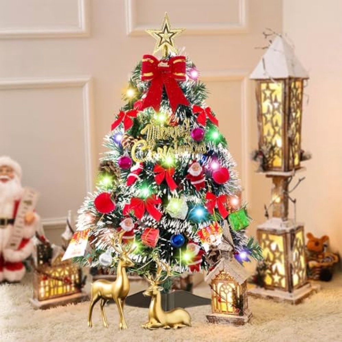 Feestelijke kerstboom van 60 cm met decoraties en sfeervolle versiering voor Kerst.
