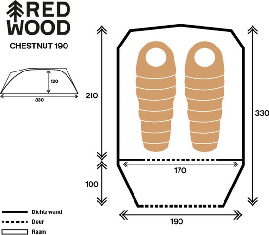Redwood - Trekkerstent - Chestnut 190 Koepeltent - Grijs - B190 X L330 X H130 van Redwood — afbeelding 4