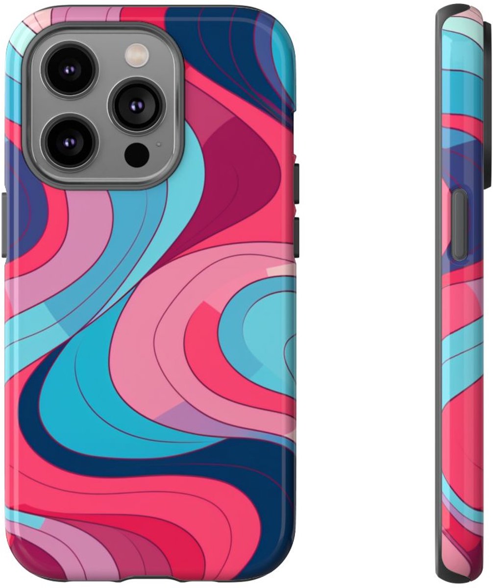 Retro Golvend Abstract Patroon – Telefoonhoesje Geschikt voor iPhone 14 Pro
