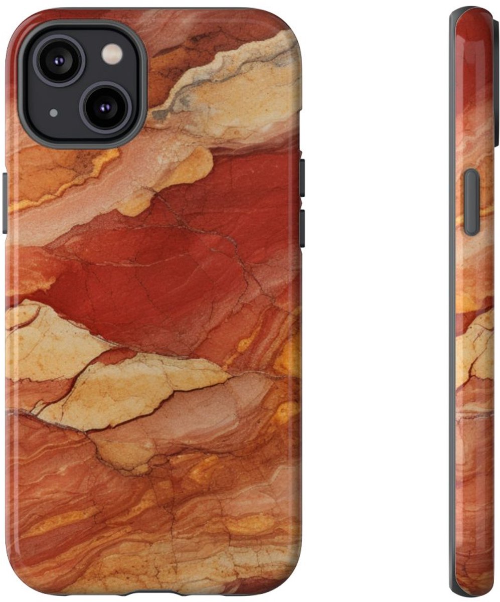Rode en Beige Natuursteenstructuur – Telefoonhoesje Geschikt voor iPhone 14 Plus