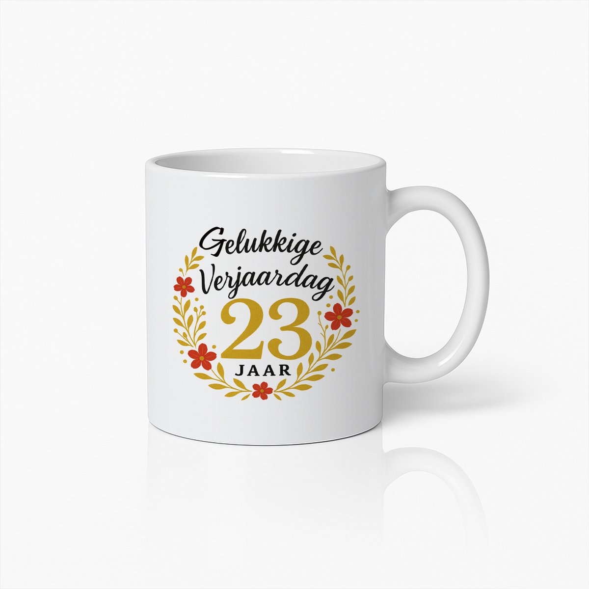 Gelukkige 23e Verjaardag Mok 330 ml – Elegante Bloemen Cadeaumok voor Viering