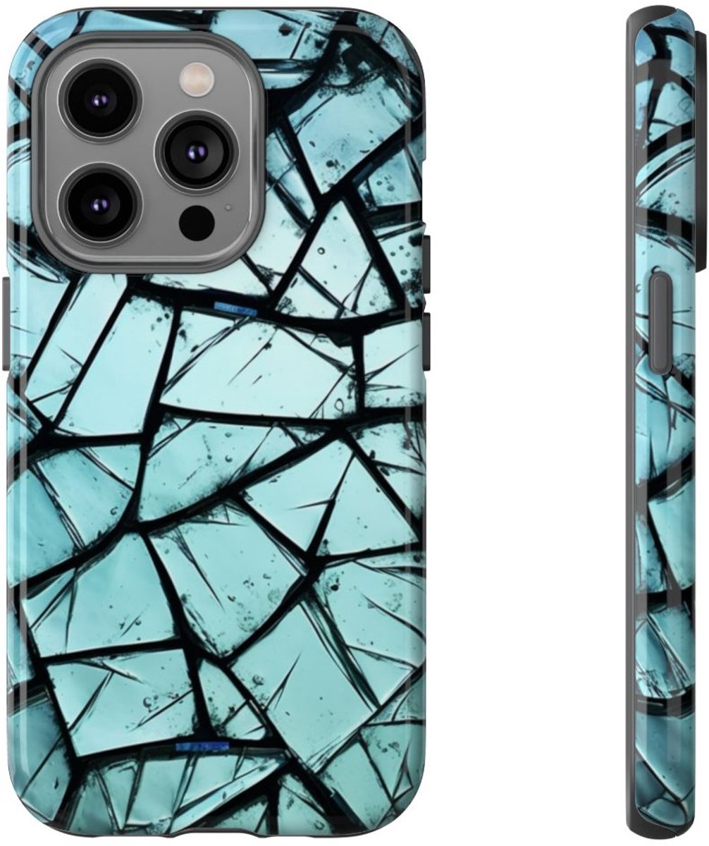 Blauw Gebroken Glaspatroon – Telefoonhoesje Geschikt voor iPhone 14 Pro