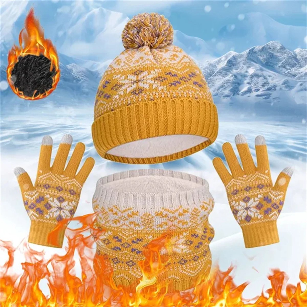3-delige Winterset Kind – Warme Gebreide Muts, Sjaal en Handschoenen Set voor Kinderen | Winterkleding Jongens & Meisjes