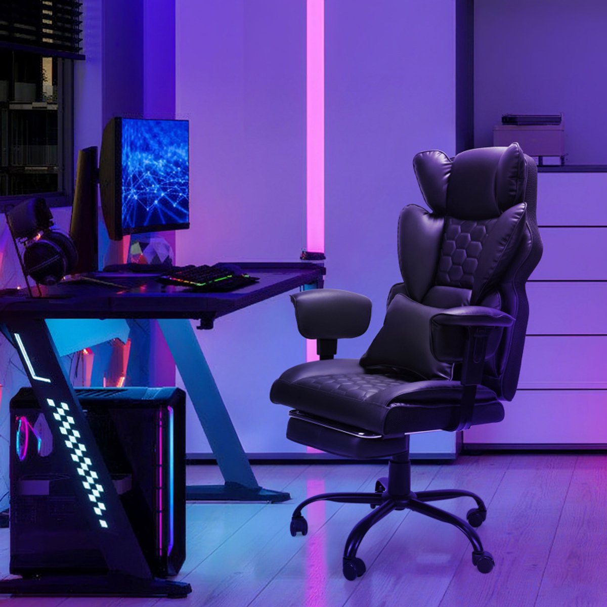 Gamingstoel met Geïntegreerde Voetsteun Draaistoel sportstoel - Ergonomische Bureaustoel voor Zware Gebruikers 150kg – foto 5