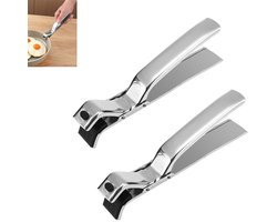 2-stuks RVS anti-verbrandingsklemmen - Multifunctionele keuken anti-verbrandingsklemmen voor kommen - Klemmen voor hete platen - Keukengereedschap - Antislipontwerp - Geschikt voor ovens, airfryers, stoomkokers en potten en kommen - Zilver
