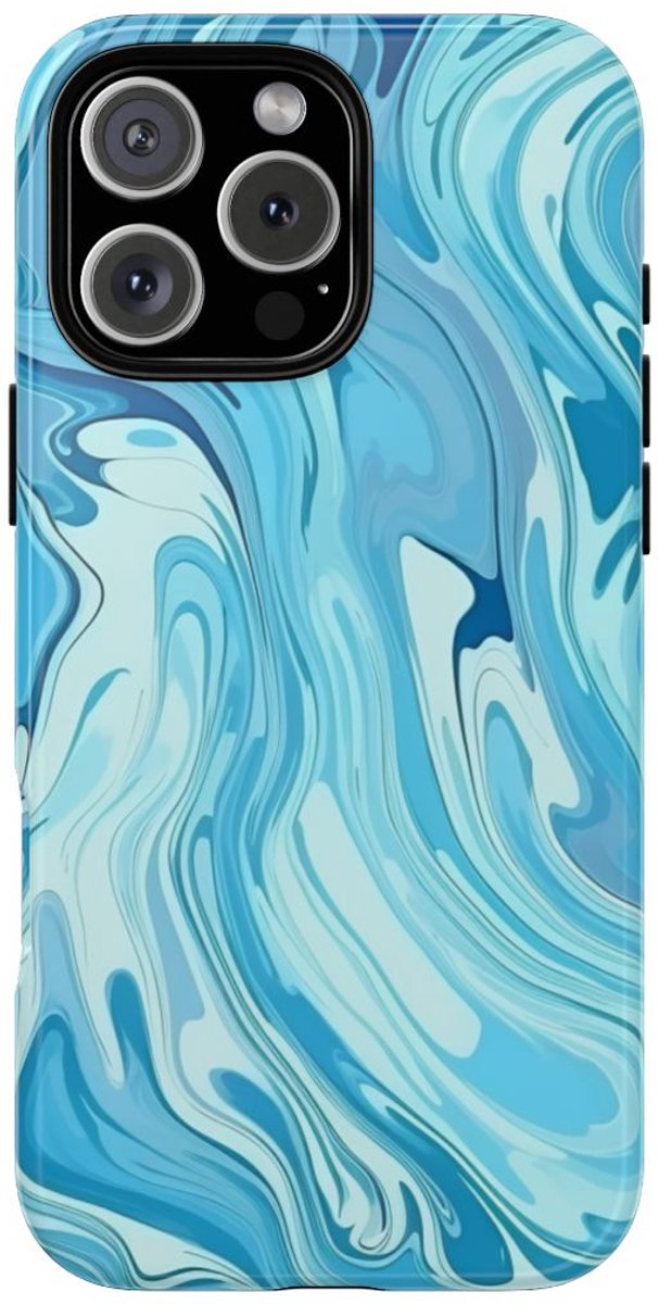 Blauw Suminagashi Marmer Abstract – Telefoonhoesje Geschikt voor iPhone 16 Pro Max