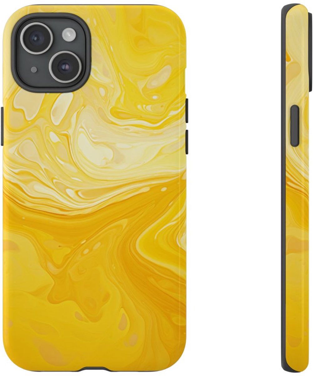 Gouden Gele Abstracte Krullen – Telefoonhoesje Geschikt voor iPhone 15 Plus