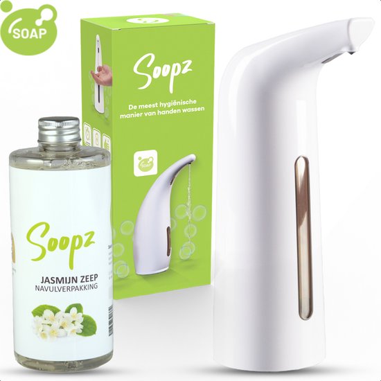 Zeepautomaat, automatische wandgemonteerde witte elektrische zeepdispenser zonder aanraking, sensor ABS kunststof zeepschuimdispenser met oplaadbare USB, IPX5 waterdicht, 420 ml
