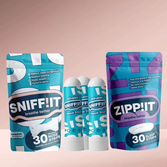 Zippit® All-in Bundel - Sniffit® Stick, Sniffit® Neusstrips & Zippit® Mondtape bundel - Inhaler - Mouth tape - Mond Tape - Neuspleisters - Neusspreider - Anti snurk strips - Beter slapen