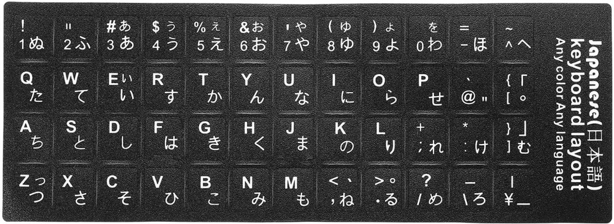 Japanse Toetsenbord Stickers QWERTY – Zwart – Japans Alfabet
