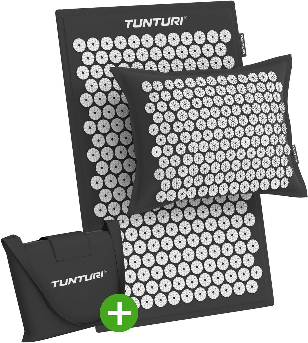 Tunturi Eco Spijkermat Met Kussen - Acupressuur - Meditatie Mat - Acupunctuur Set - Massage en Ontspanning - 68x42x2 cm - Zwart