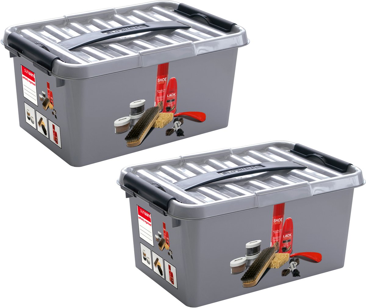 Sunware - Q-line schoenpoetsdoos met inzet 6L - Set van 2