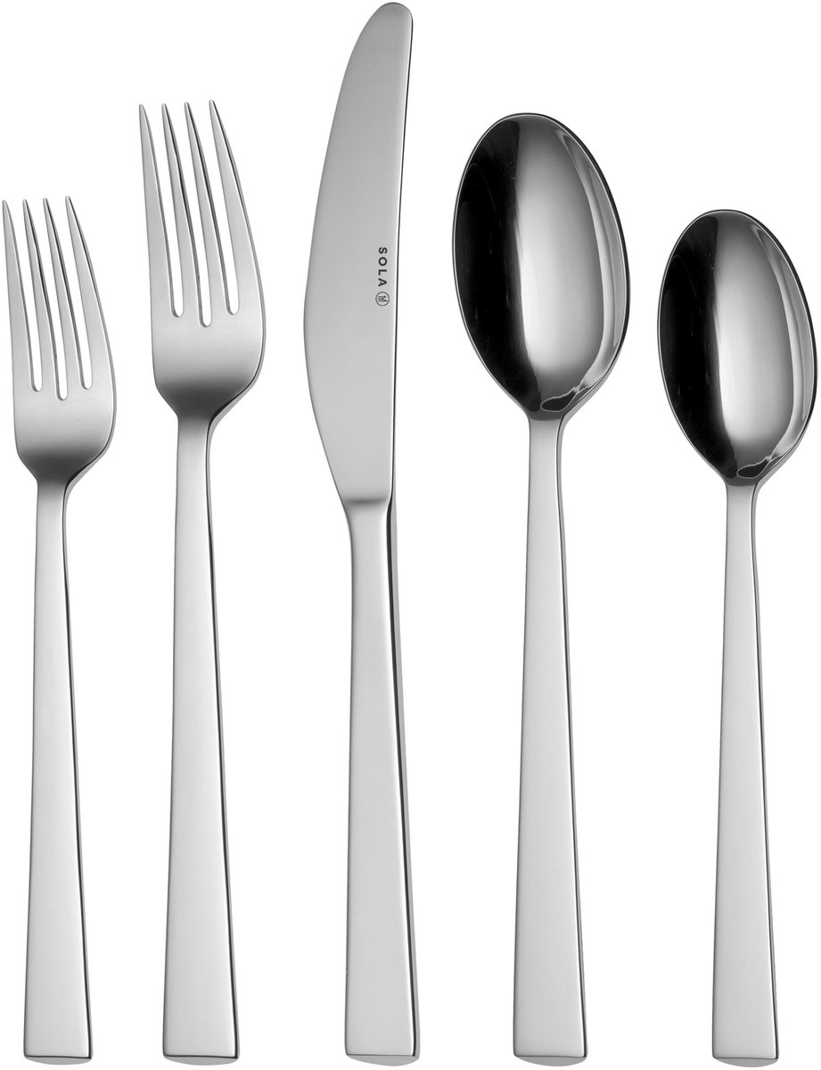 Sola Eclipse Bestekset 6 Persoons - 50 Delig RVS Bestek Set - Zilverwit Edelstaal 18/10 - Vaarwasserbestendig - Zilver