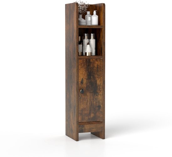 COSTWAY Toiletkast, smalle badkamerkast met 2 open vakken, houten badkamerrek met 2 afneembare planken, opbergkast 20 x 18 x 80 cm (vintage)