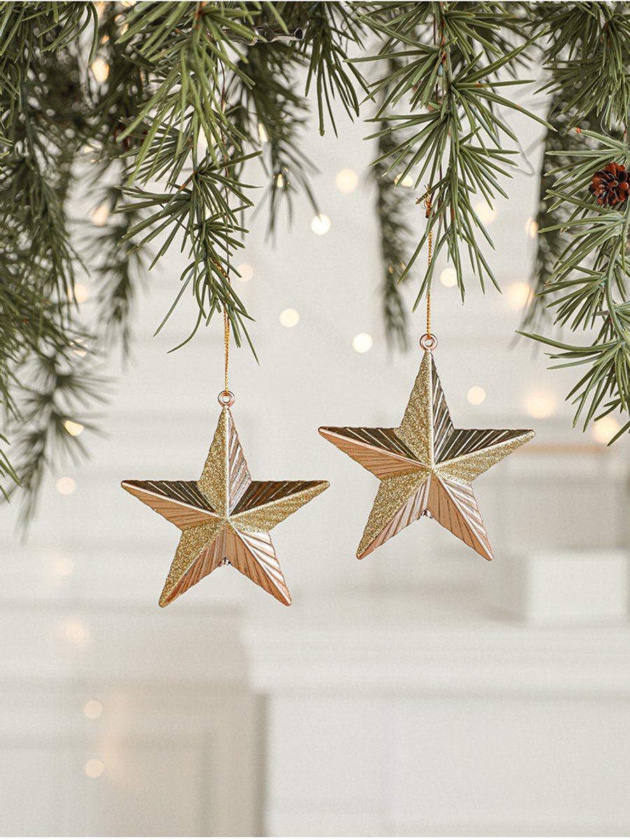 Kerstboomversieringen in kerstthema, 2 stuks, 7,5 × 5 cm, kunststof.