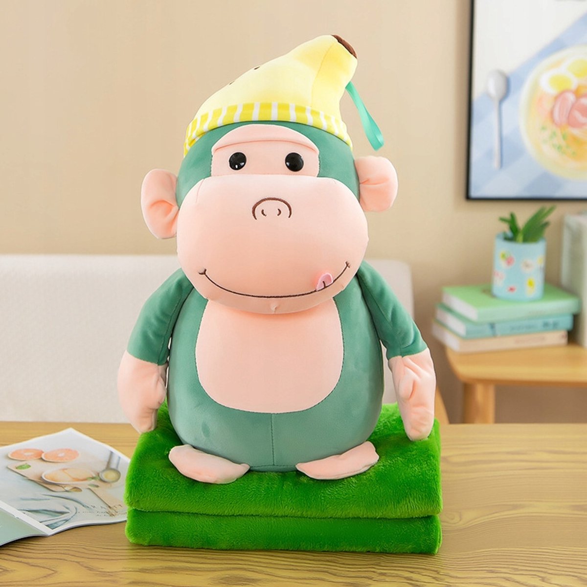 Pluche Aap Knuffel met Dekentje 3-in-1 - Groen
