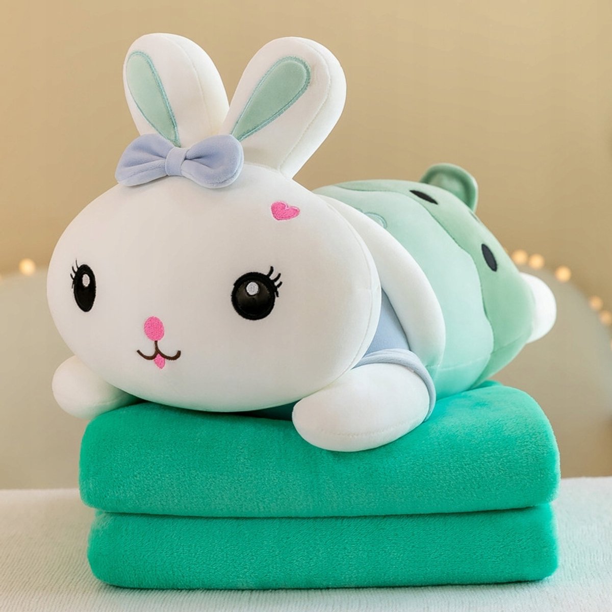 Pluche Konijn Knuffel met Dekentje 3-in-1 Groen