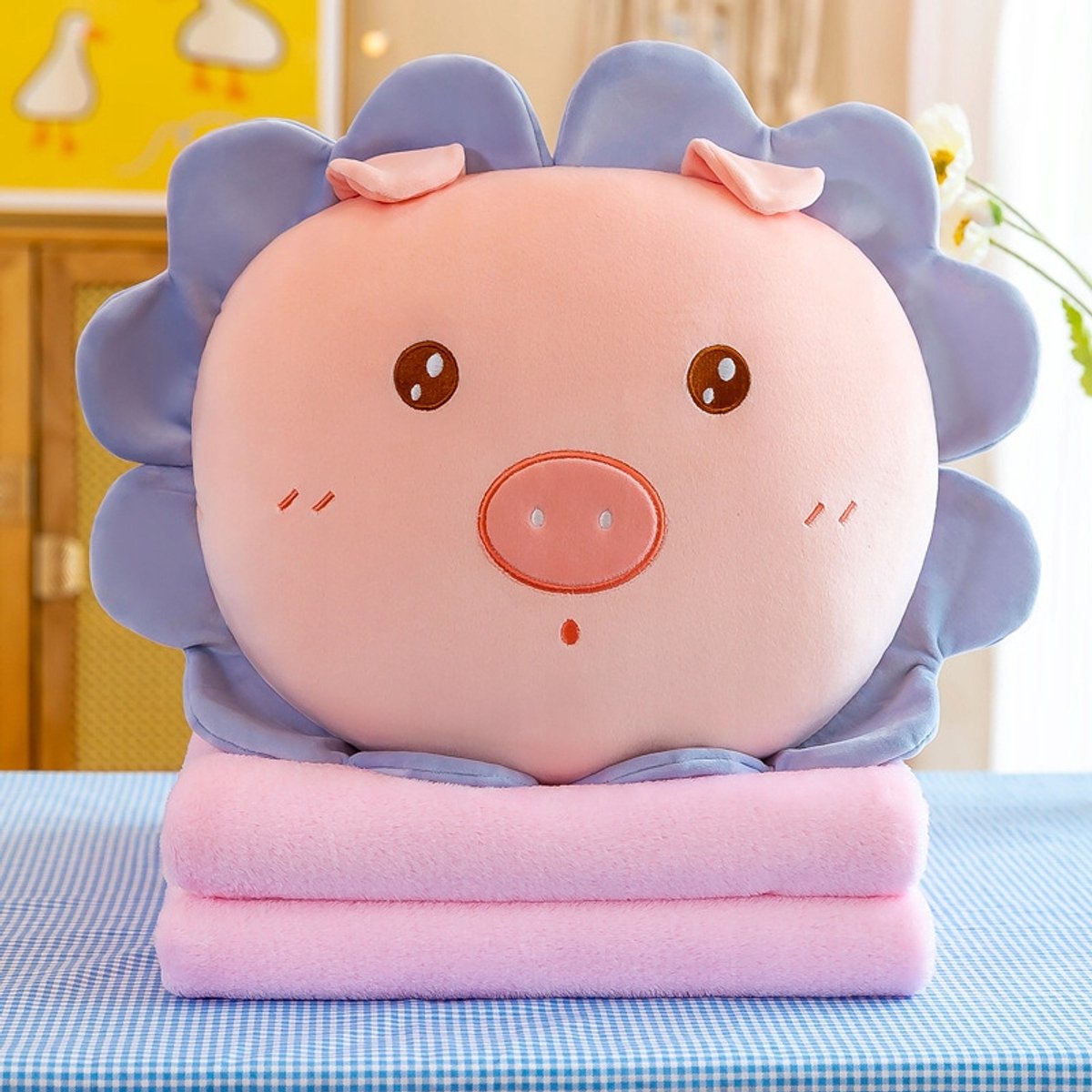 Roze varkensknuffel met deken 3-in-1 - Decoratie en cadeau