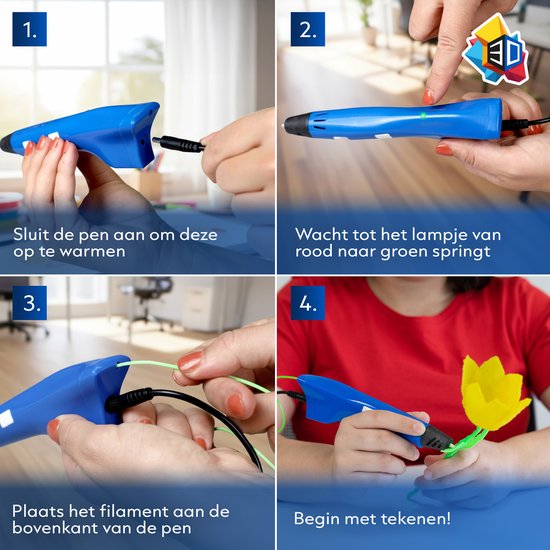 3D&Print 3D Pen Starterspakket XXL - Teken in de Lucht - 5x Sjablonen en 10x PLA Filament van 1.75 mm - Tekenset - Leren Tekenen - DIY Knutselen - Speelgoed - 3D Printer - Cadeau voor Jongens en Meisjes - 3D-Pennen Navullingen - 14+ Jaar - Rood