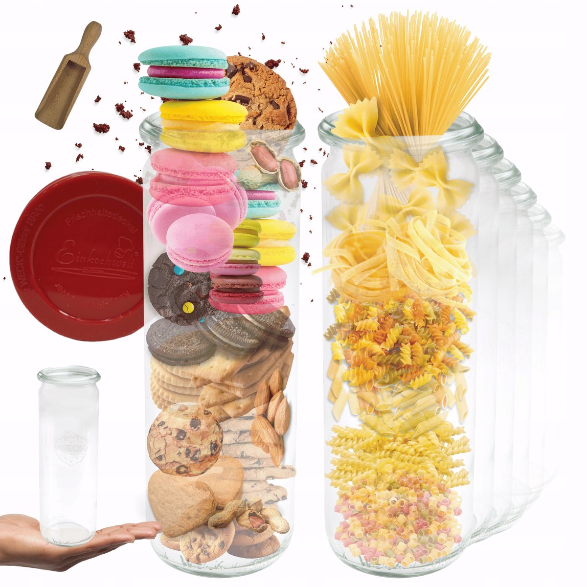 Weck Glazen Potten 600ml met Siliconen Deksel en Maatbeker - Set van 6