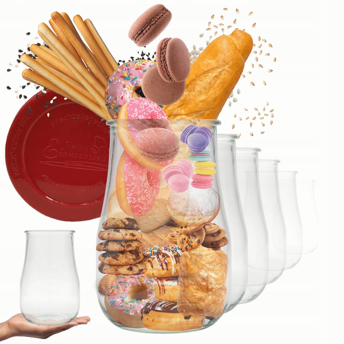 Weck Glazen Potten 1750ml met Siliconen Deksel - Set van 6