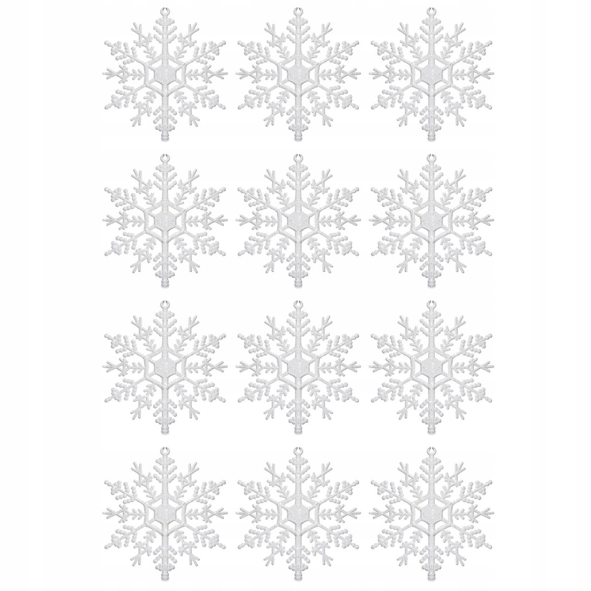 12x Sneeuwvlok Kerstballen Wit Glitter 12cm - Onbreekbaar