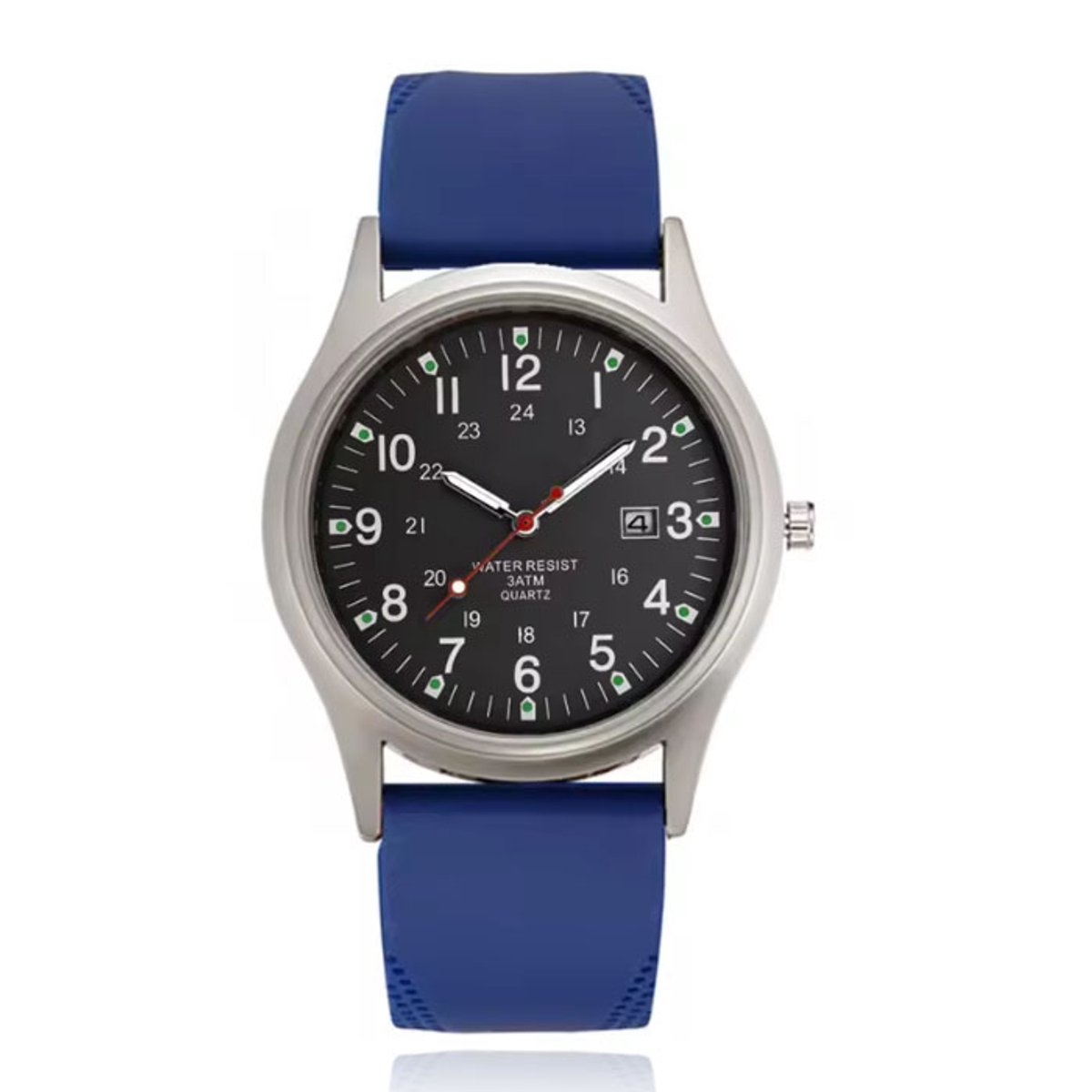 Zwart herenhorloge met blauwe band - Waterdicht quartz design met datum