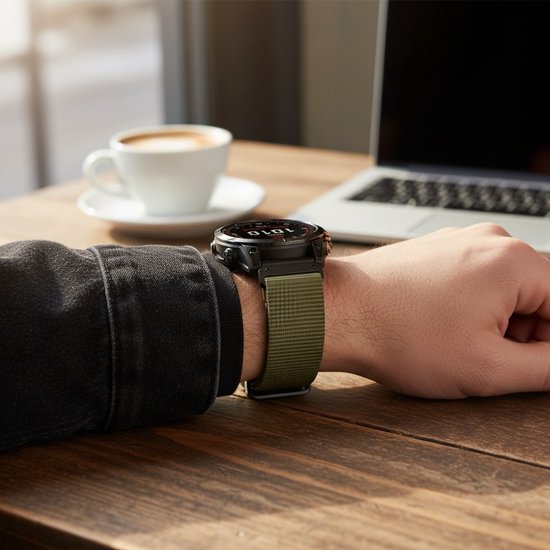 Bracelet en nylon Strap-it Alpine - adapté pour Garmin Fenix ​​​​5 (Plus) / Fenix ​​​​6 (Pro) / Fenix ​​​​7 (Pro - Sapphire - Solar) / Fenix ​​​​8 - 47 mm / Quatix 5 - 6 - 7 / Epix Gen 2 - 47 mm / Forerunner 745 / 935 / 945 / 955 / 965 (vert olive)