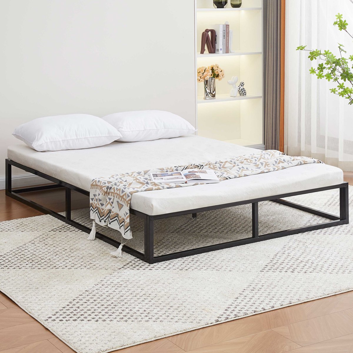 Metalen Bedframe Marek - 140x200cm - Mat Zwart - Emob Exclusive - Bedbodem Op Poten - Zwart - Metaal Tweepersoons Normaal Bed